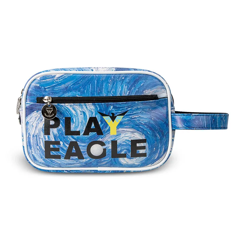 PLAYEAGLE Golf Handbag Double Zipper PU Leather Mini Sport Pouch Blue Golf Bag