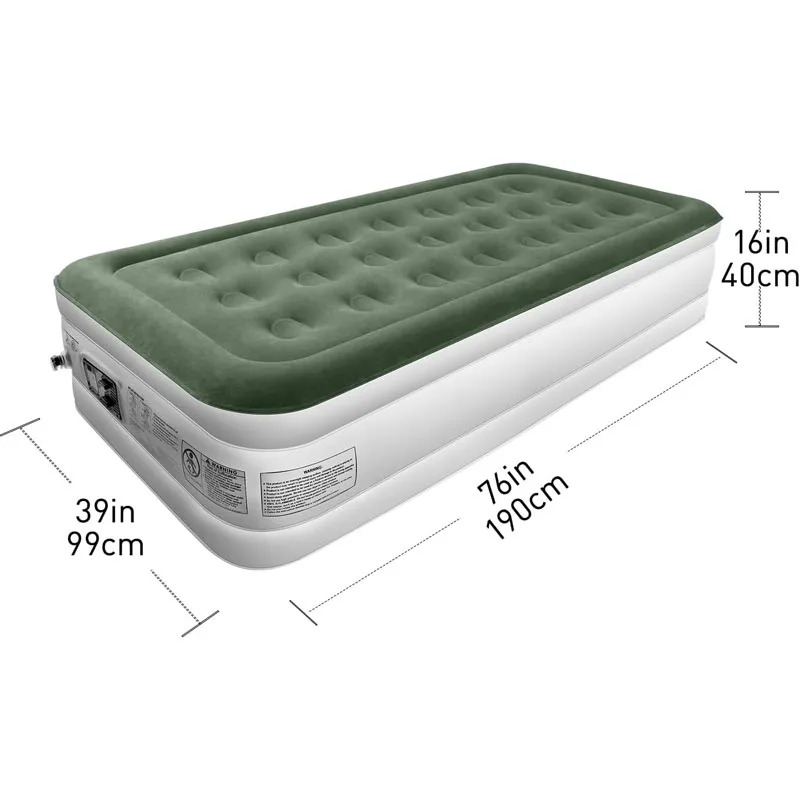 2024 New Customization Green Color Twin Size 21 Coil Hole Elevated Air Mattress with Built-in Pump