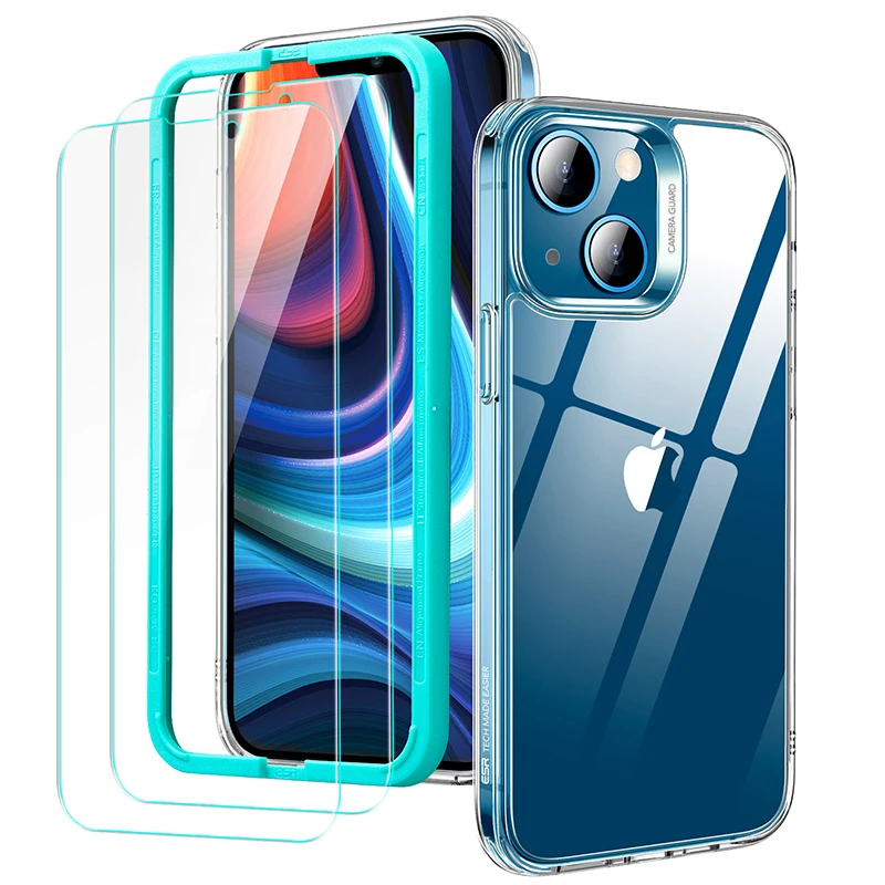 With Installation Frame Shock Proof Glass Screen Protector *2 Pieces and Crystal Clear *1 Piece for iphone 13 pro max case