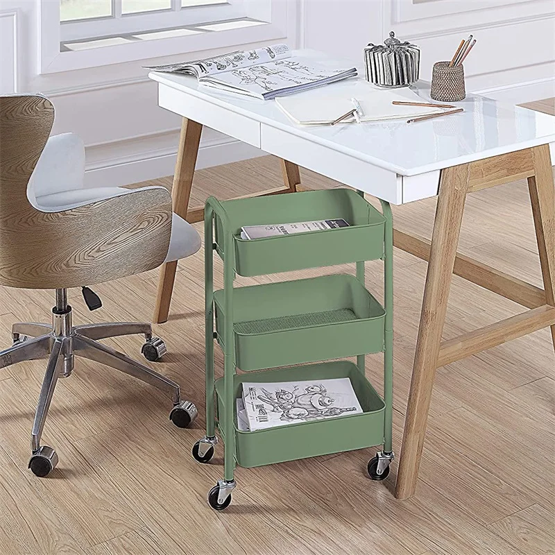 Multi Purpose 3 Tier Metal Organisation Holder Utility Trolley 3 Shelf Utility Storage Rack Cart For Kitchen Office Bathroom
