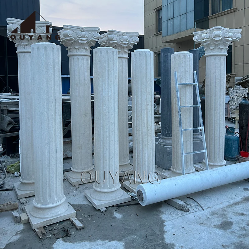 European Style Building Outdoor Decorative Porch Column Marble Stone Roman Pillar Design for house