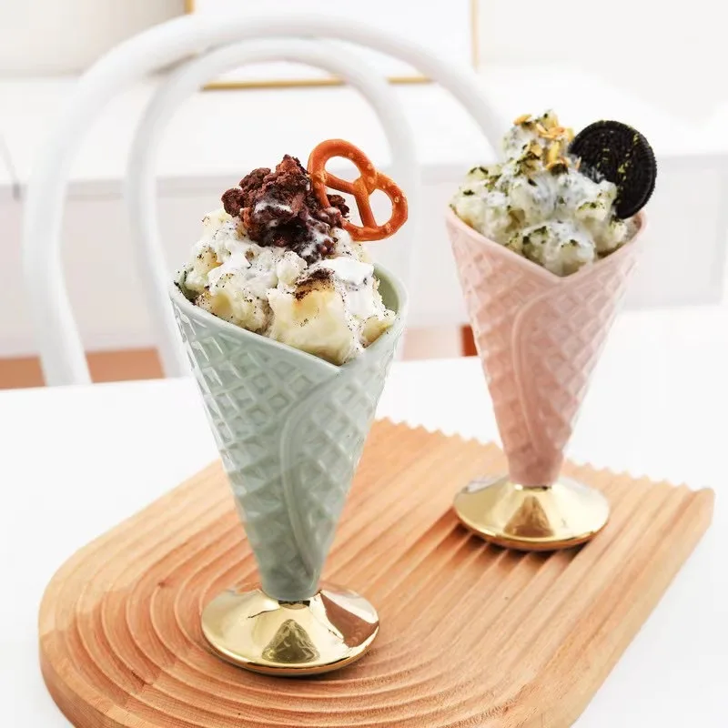 AL Wholesale Ceramic Ice Cream Cup Ice cream mug Factory Price Mulit Colors And Pattern Ceramic Tableware