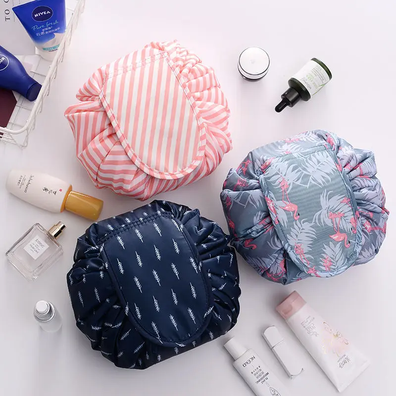 Women Polyester Capacity Lazy Drawstring Cosmetic Bag soft nylon cases  for women Travel Storage Pouch Makeup Bag