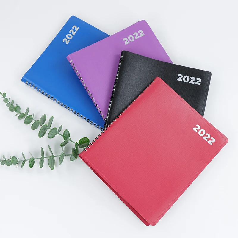  Stock 2022 Spiral B5 Blue leather Hardcover Journal Academic Monthly Calendar Custom Printed