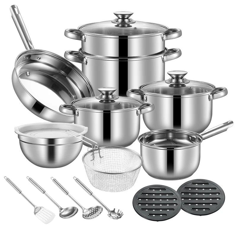 New Design 18 Pieces Kitchenware Unique Products Stainless Steel Cooking Pot Set And Pans Non-stick Saucepan Cookware Sets