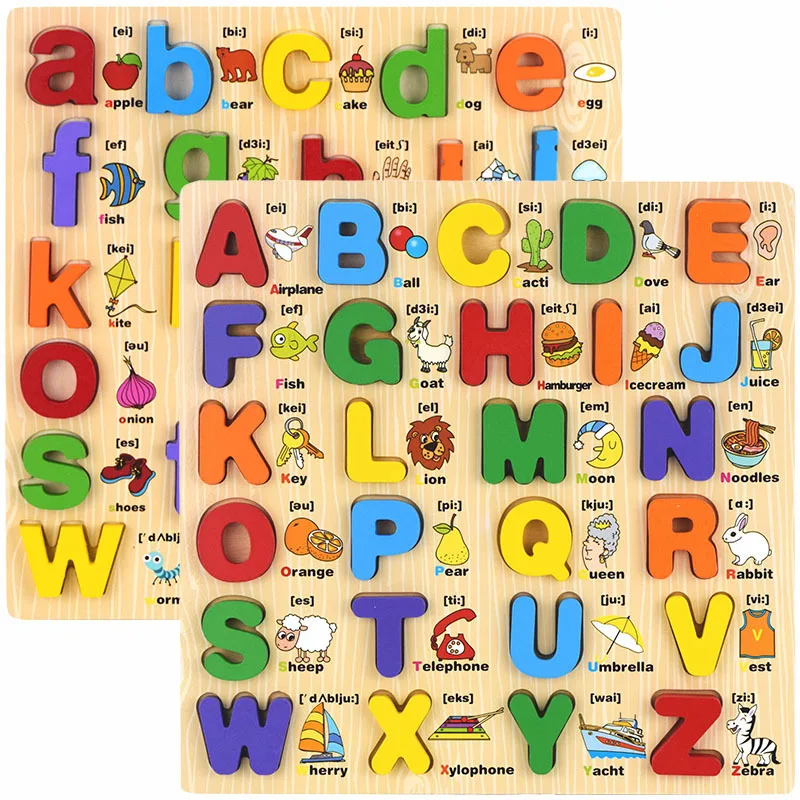 2023 Hot Selling ABC Letters and Numbers Jigsaw 3D  Wooden Puzzle Game for Kids Children Educational Toys