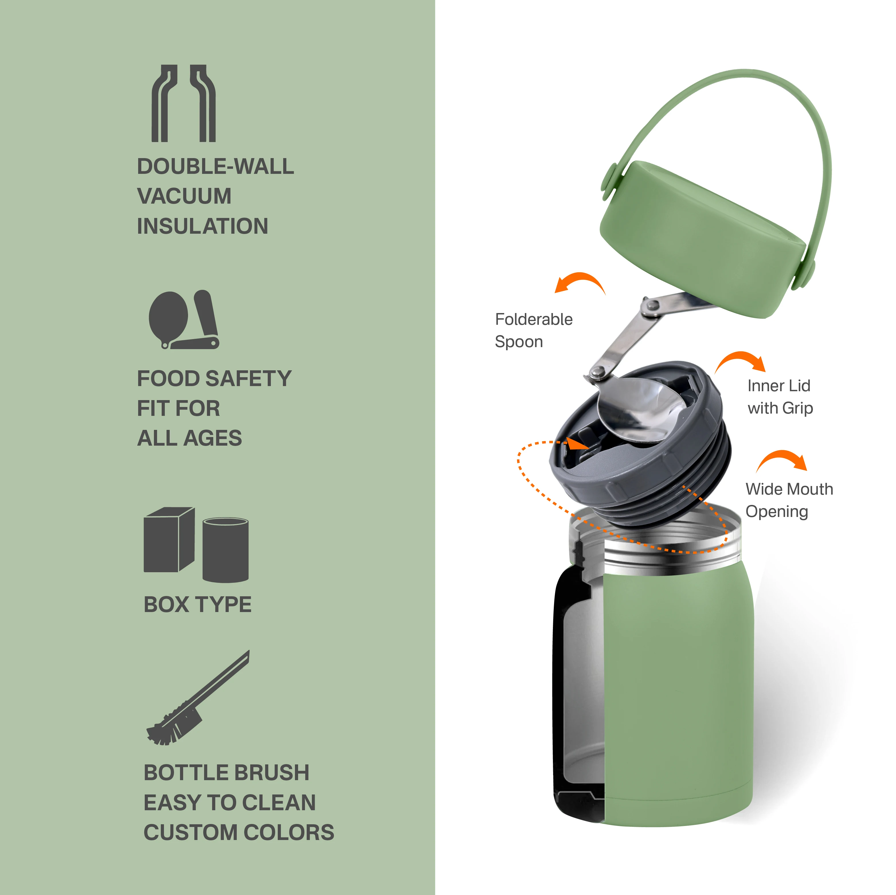 Multifunction 24oz Double Wall Stainless Steel Insulated Food Container With Lid And Spoon
