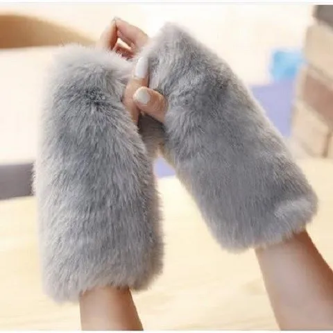 Меховые перчатки без пальцев-гладкие пушистые перчатки-мягкие пушистые женские, теплые перчатки для девочек