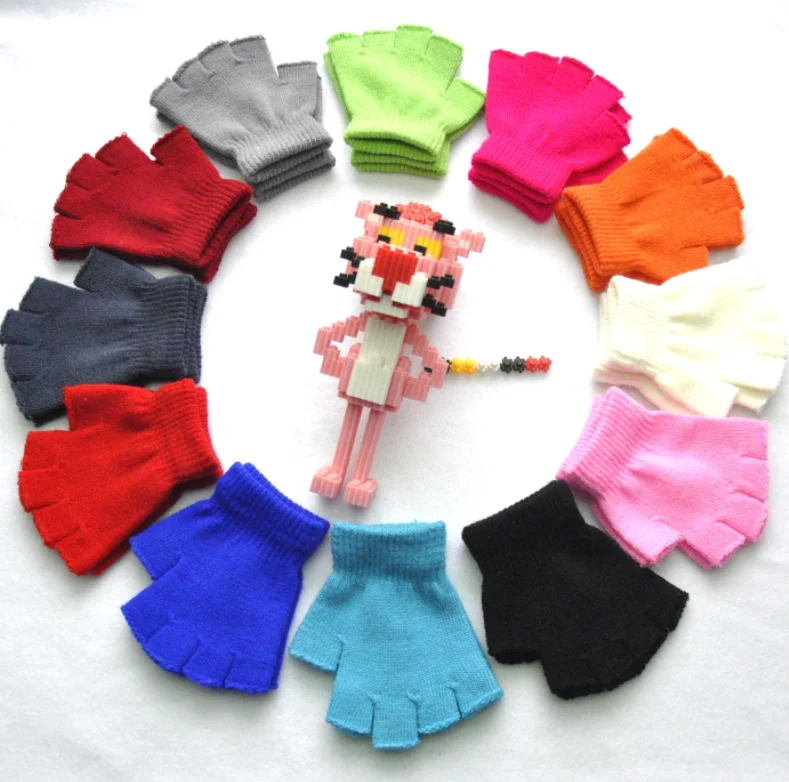 Зимние теплые акриловые трикотажные половину ладони перчатки пальцев детские перчатки
