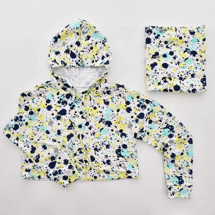 Customized Design Weft Knitted Abstract Dot Printed Stretch Spandex Polyester French Terry Fleece Fabric for Sweatshirts