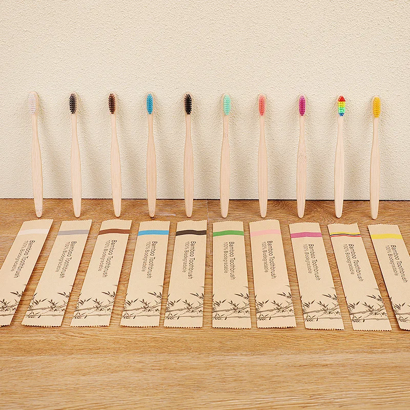 Wholesale Custom Wooden Toothbrush Biodegradable Bamboo Bambo Bambu  Eco friendly Kraft Paper Package
