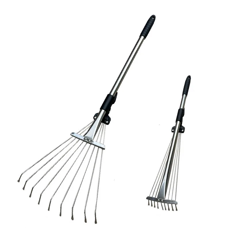 Garden Tools 15 Teeth Adjustable Retractable Garden Leaf Rake Metal Shrub Rake for Quick Clean up of Yard and Garden