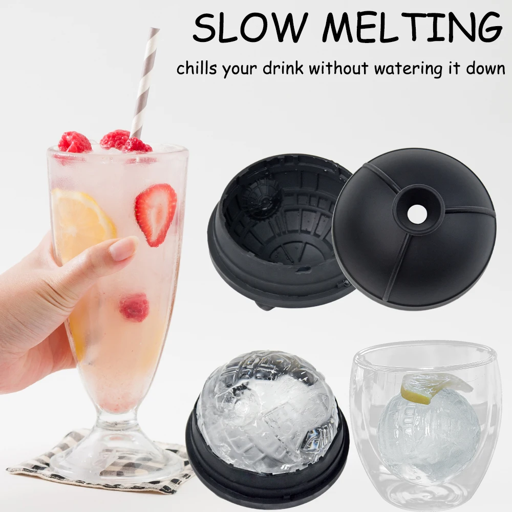 Hot Sale Slowly Melting Sphere Round Silicone Ice Cube Tray Reusable Death Star Ice Ball Maker Mold for Whiskey