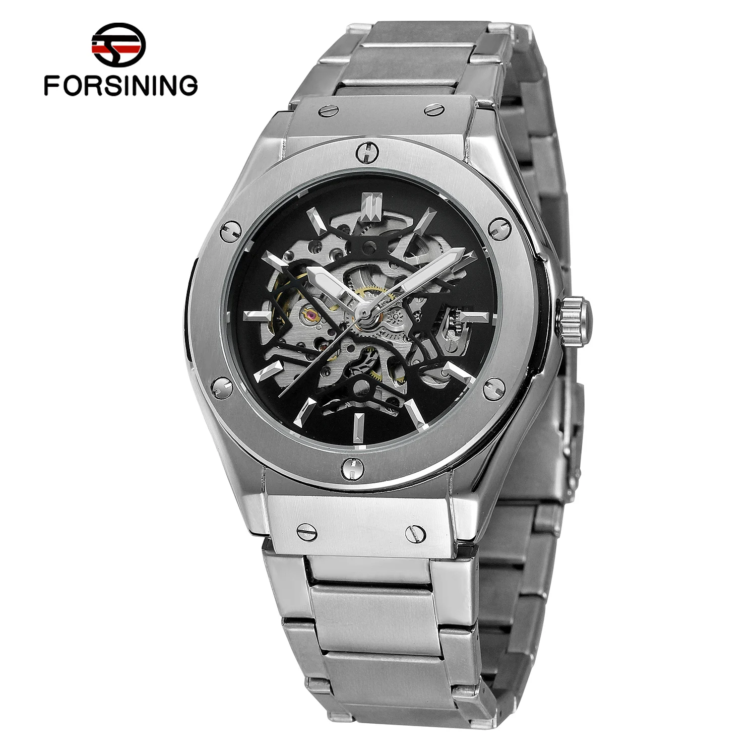 Popular Brand Forsining Men Vintage Luxury Metal Band Self-winding Full Automatic Mechanical Skeleton Wrist Watches