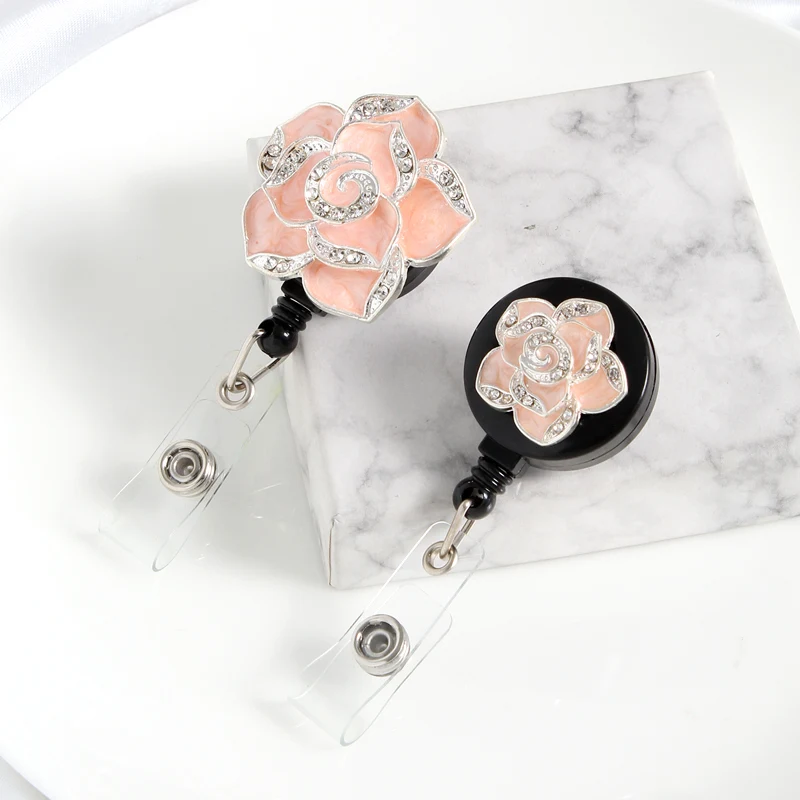 New Design 360 Spin Retractable Nurse ID Card Badge Reel Holder Elegant Floral ID Holder Lanyard