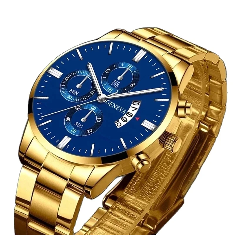 Wholesale Geneva Fashion Men Luxury Stainless Steel Calendar Date Business Clock Reloj Hombre Quartz Wristwatch Watches for men