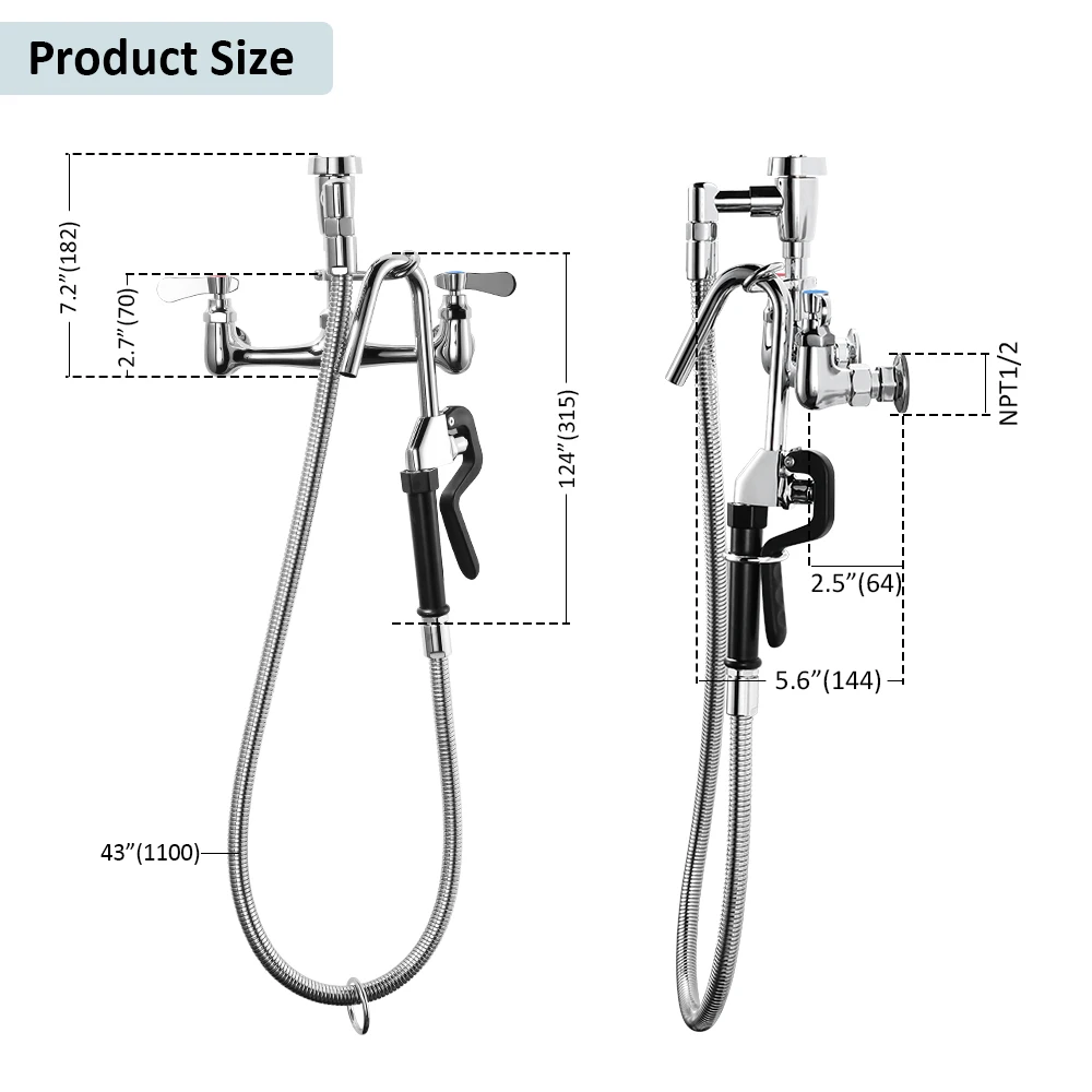 Hotel Restaurant School Commercial Kitchen Sink Faucet With Atmospheric Vacuum Breaker Spray Valve Kettle Filling Faucet