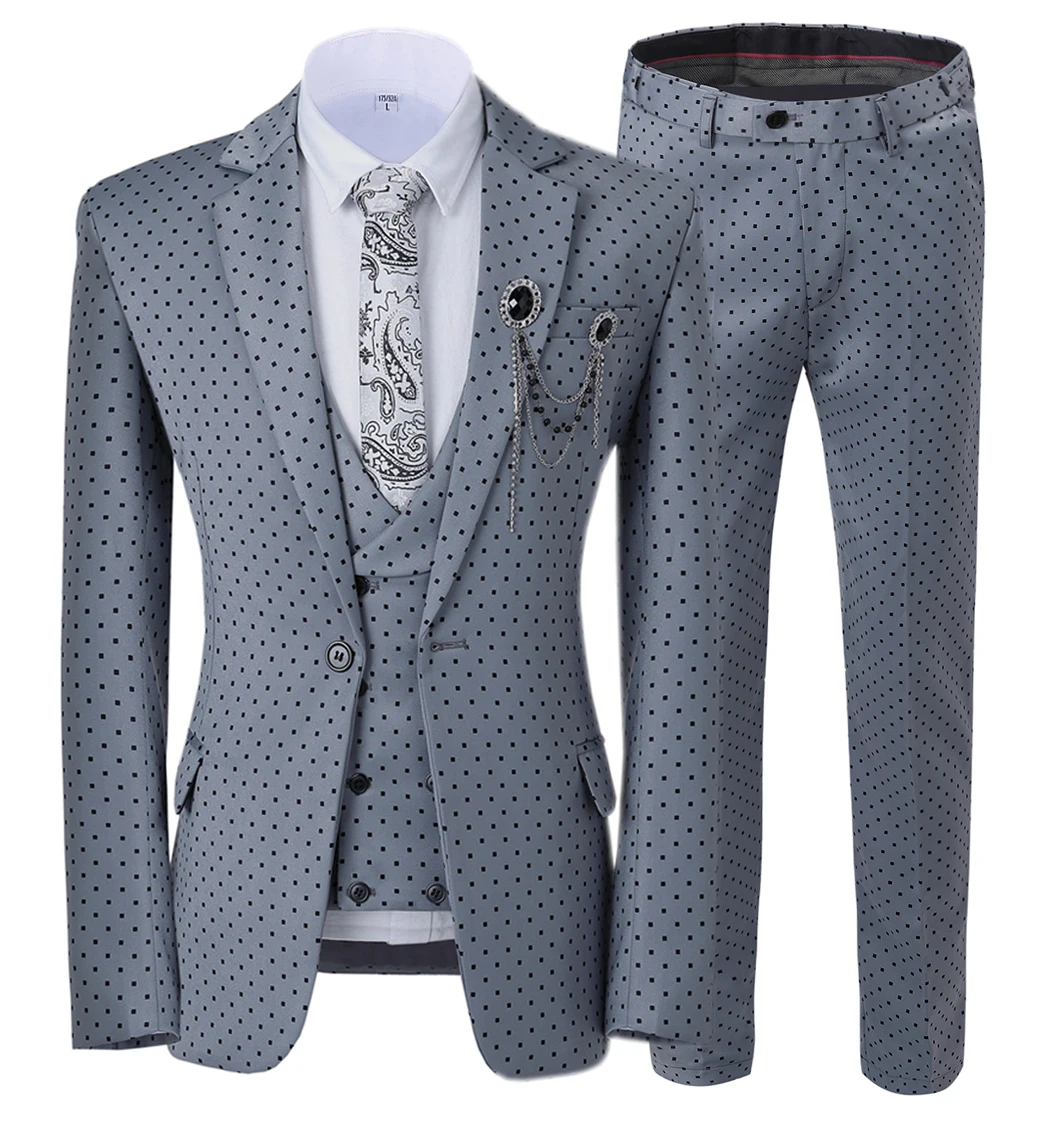 2020 new fashion summer Casual 3 pieces custom slim fit suit men with dot design for wedding  (Blazer+Vest+Pant)
