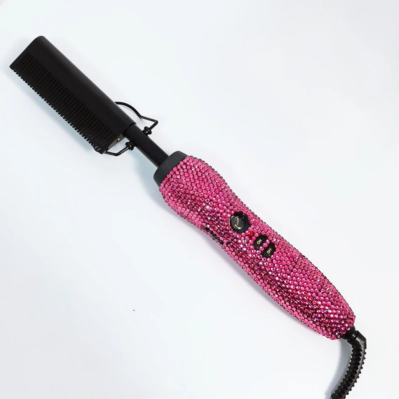 Professional ceramic pressing hair comb private label bling diamond electric hot hair comb