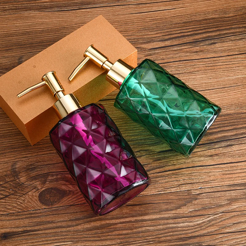 
Wholesale 330ml Empty Glass lozenge effect hand sanitizer bottle with tap 