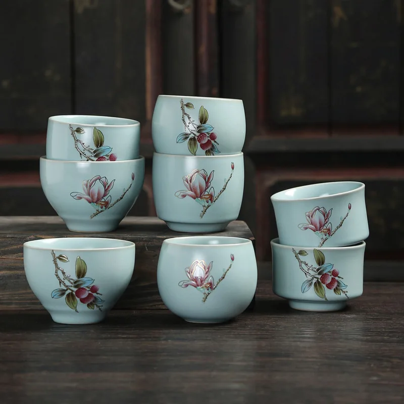 
Chinese style handmade ru-ceramic kungfu tea cup retro personal cup 150ml Crab claw pattern 