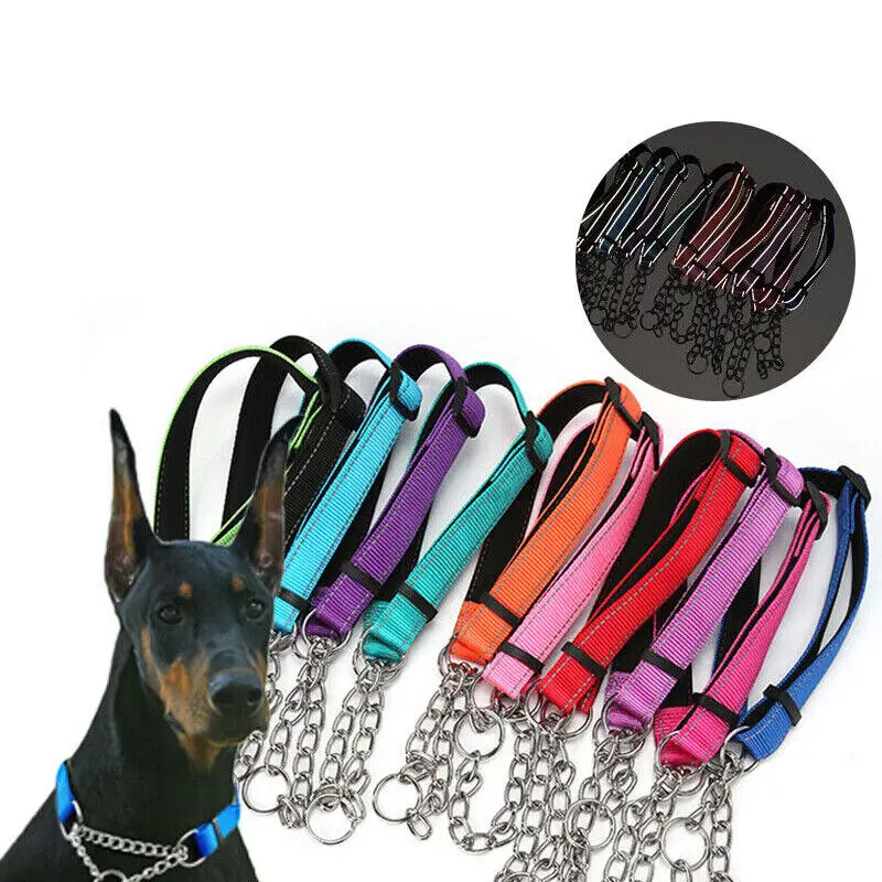 Adjustable Dog Collar Half Semi Choke Choker Check Chain Nylon Training Trainer