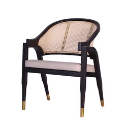 JC FURNITURE Modern wooden Armchair cushion seat rattan backrest wicker armchair restaurant dining room dining chair