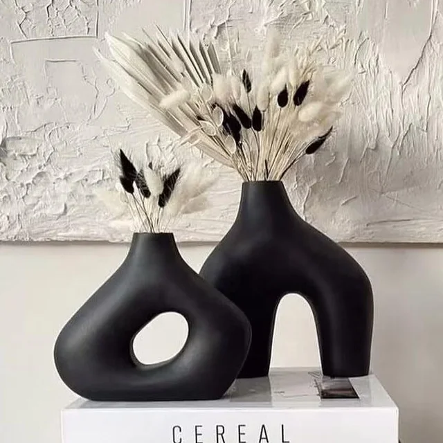 Eco-friendly high quality handmade elegant ceramic flower vases home ornament Nordic minimalism porcelain circular donut Vase