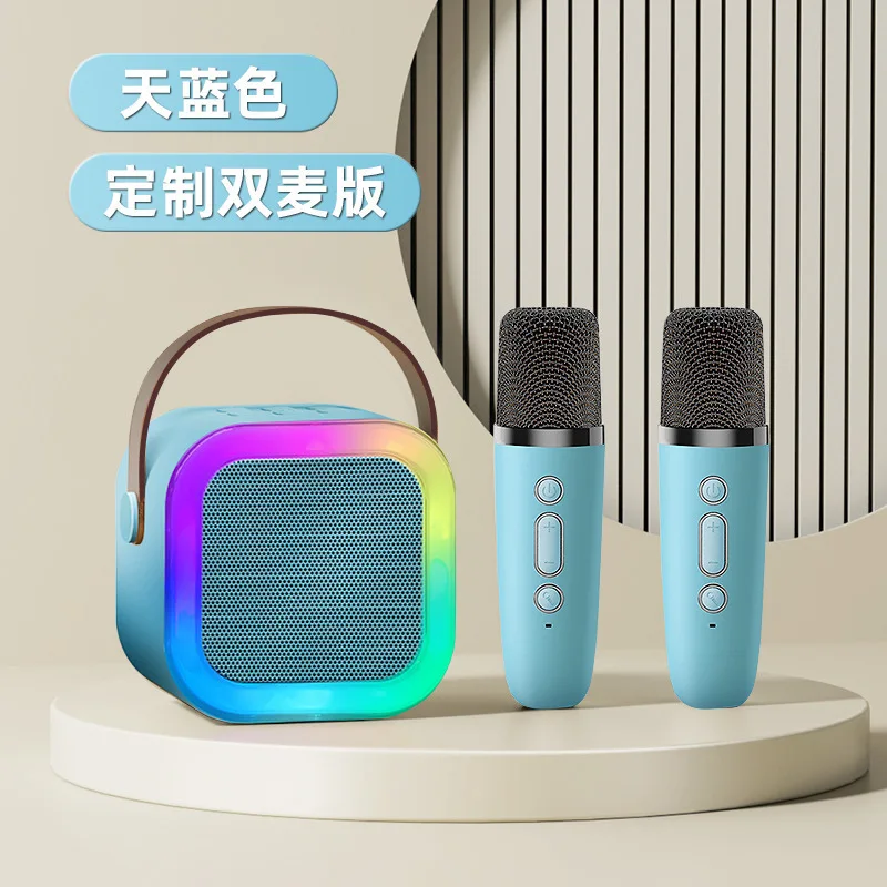 Portable Mini Karaoke Player with Wireless Microphone & LED Light Plastic Piano Toy Birthday Gifts for Kids