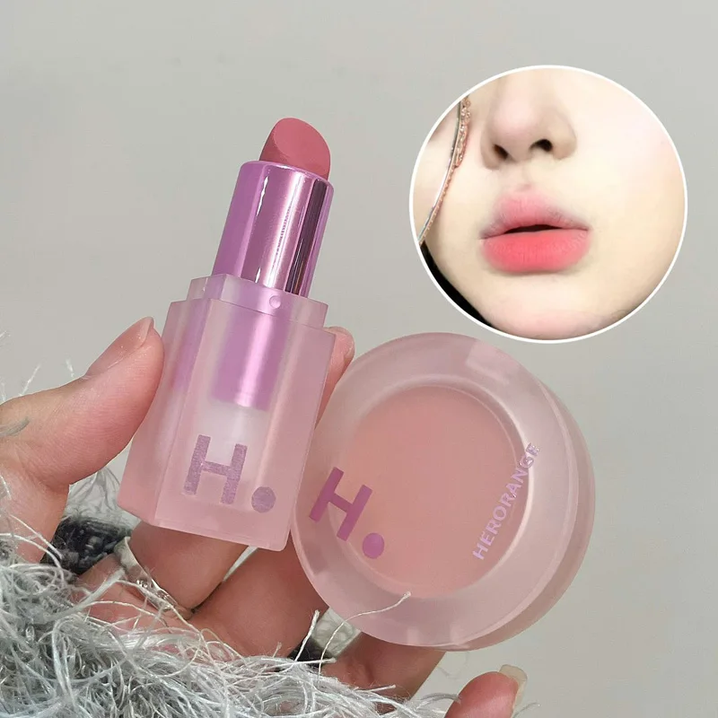 HERORANGE OEM White Monochrome Nude Hold Makeup Blusher Soft Fog Face Lipstick Velvet Matte Blush And Lip Set
