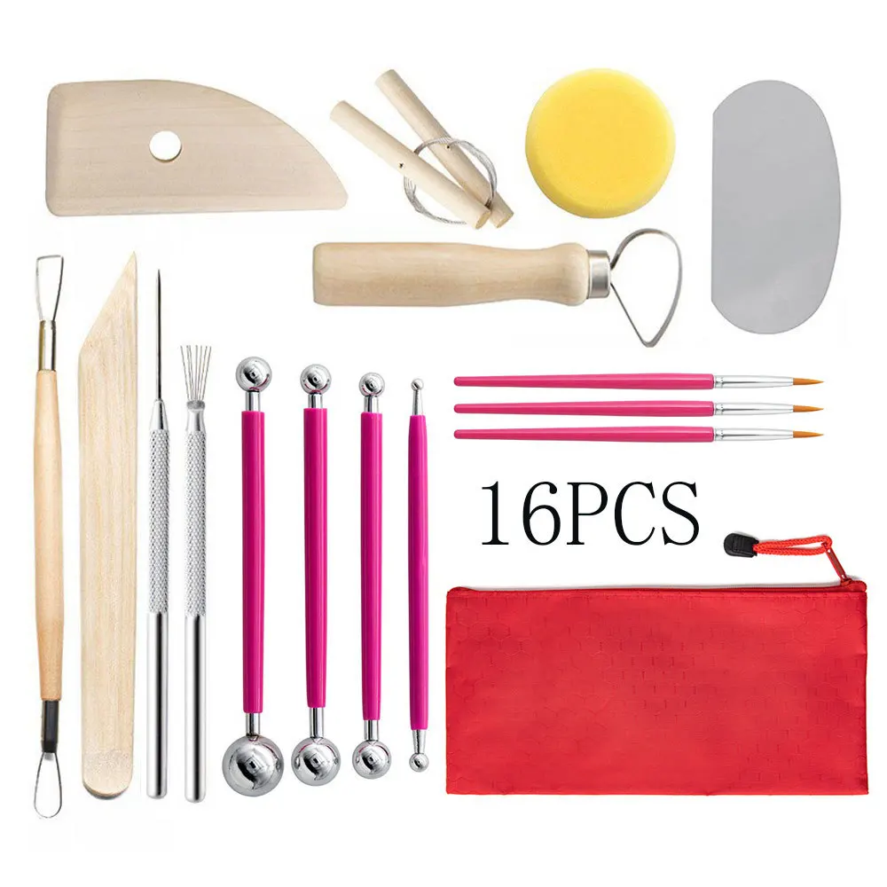 Cross-border pottery tools 16-piece set, clay clay sculpture carving knife trimming mud cutter pill stick details seven needles