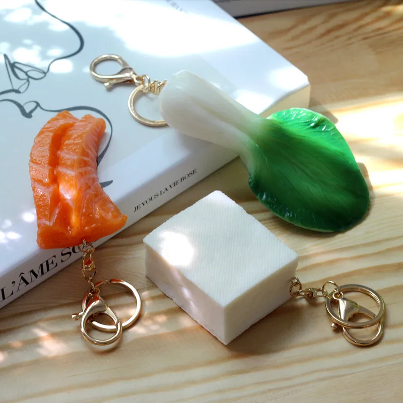 Realistic food keychain Japanese salmon sushi nori rice octopus balls shape pvc keychain