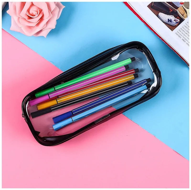 Hotselling PVC pencil bag zipper pouch transparent waterproof storage box students school jelly case pouch