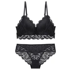 Wholesale Women Sexy Seamless 32 Size Small Boobs Wire Free Bralette Push Up Girls Sexy Lace floral Bra and Panties Set