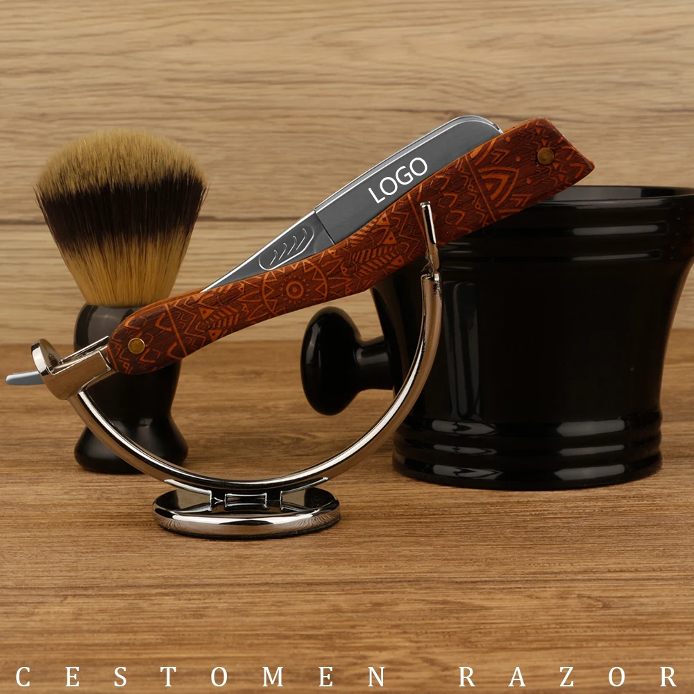 Accept Private Logo New Arrivals Classic Black Folding Handle Hair Eyebrow Beard Safety Single Straight Razor Shaving Razor