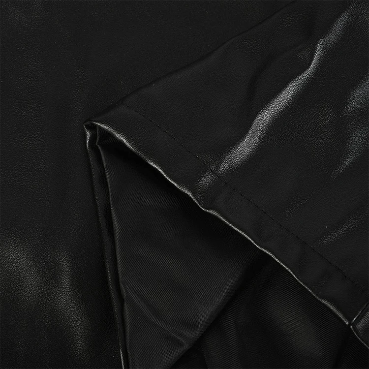 Streetwear faux leather shorts custom logo drawstring waist black color casual shorts for men