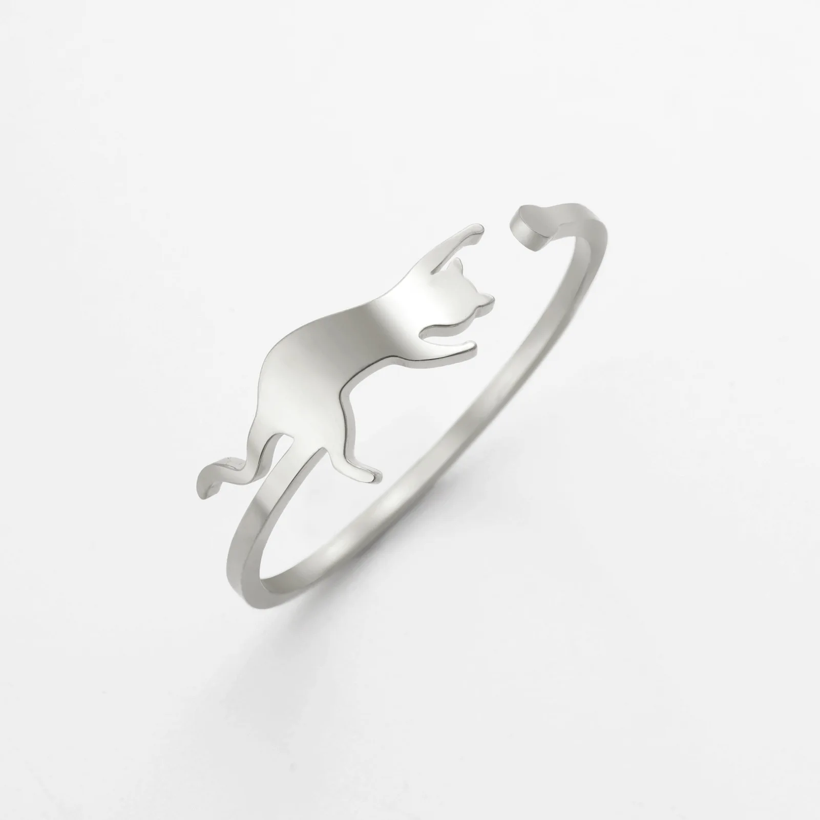 2024 Wholesale Hot simple cute cut Animal ring gold stainless steel cat adjustable fine ring for girls