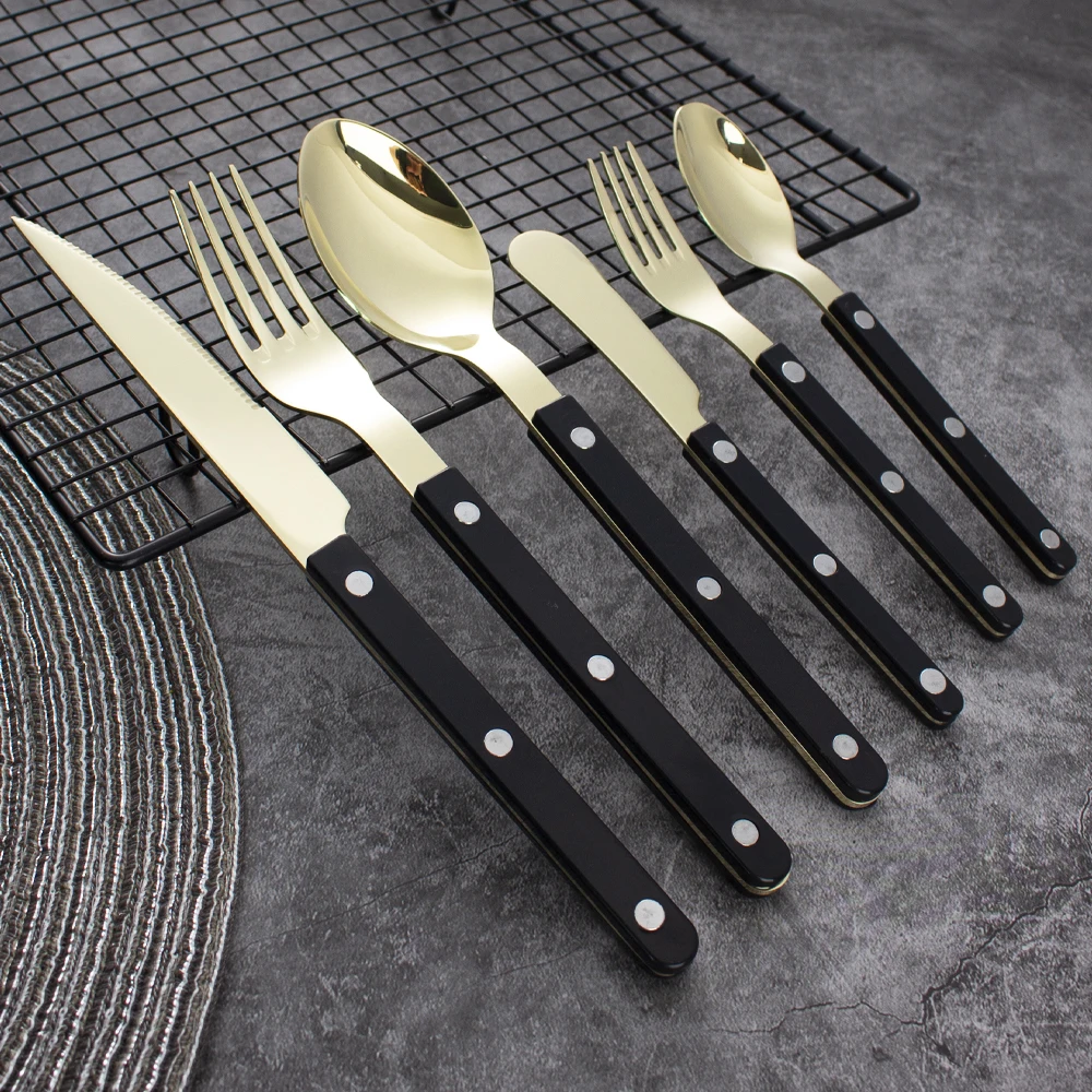 ABS Handle Stainless Steel 304 Cutlery Set Wholesale Knife Spoon Fork With Rivet Plastic Handle