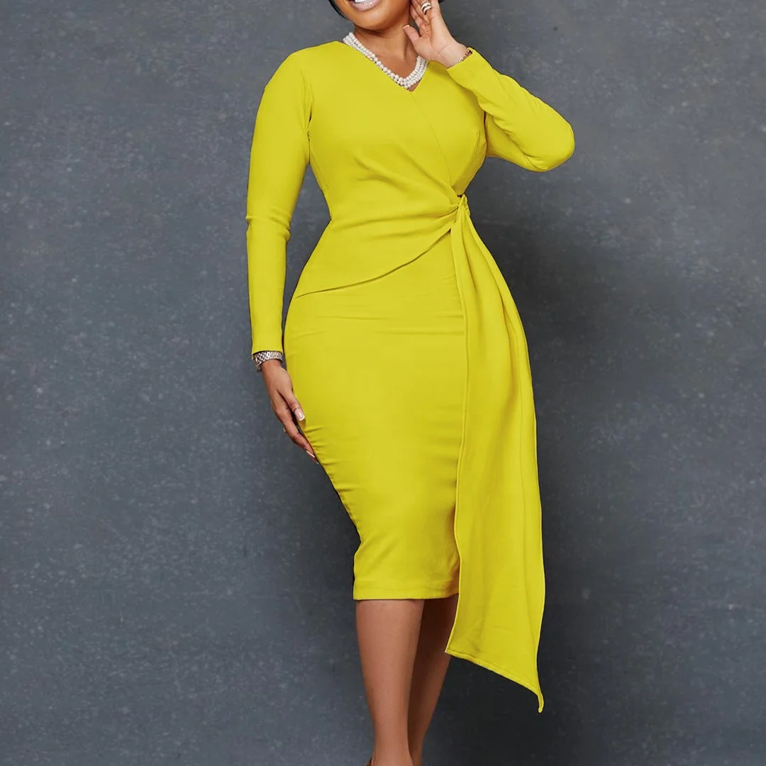 D302 Wholesale Fashion American Plus Size African Clothes Autumn Long Sleeve Work Dresses Women Elegant Ladies Dresses