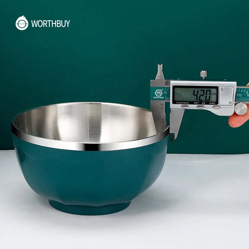 WORTHBUY Reusable 304 Stainless Steel Rice Bowl Kitchen Fruit Food Container Soup Snack Bowl For Kids