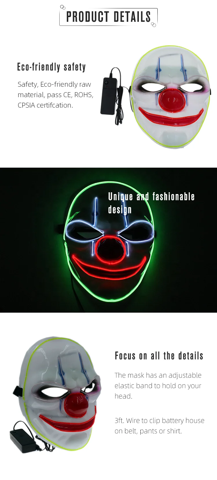 Plastic LED Light up EL Wire Mask Payday 2 Themed Costume Cosplay Mask Face Mask