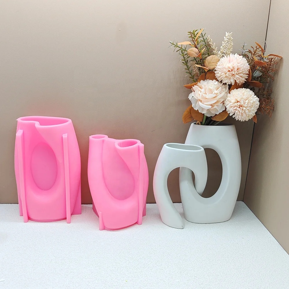 DM958 DIY Cross Double Vase Cement Mold Silicone Flower Pot Concrete Mould Candle Jar Cement Concrete Silicone Mold