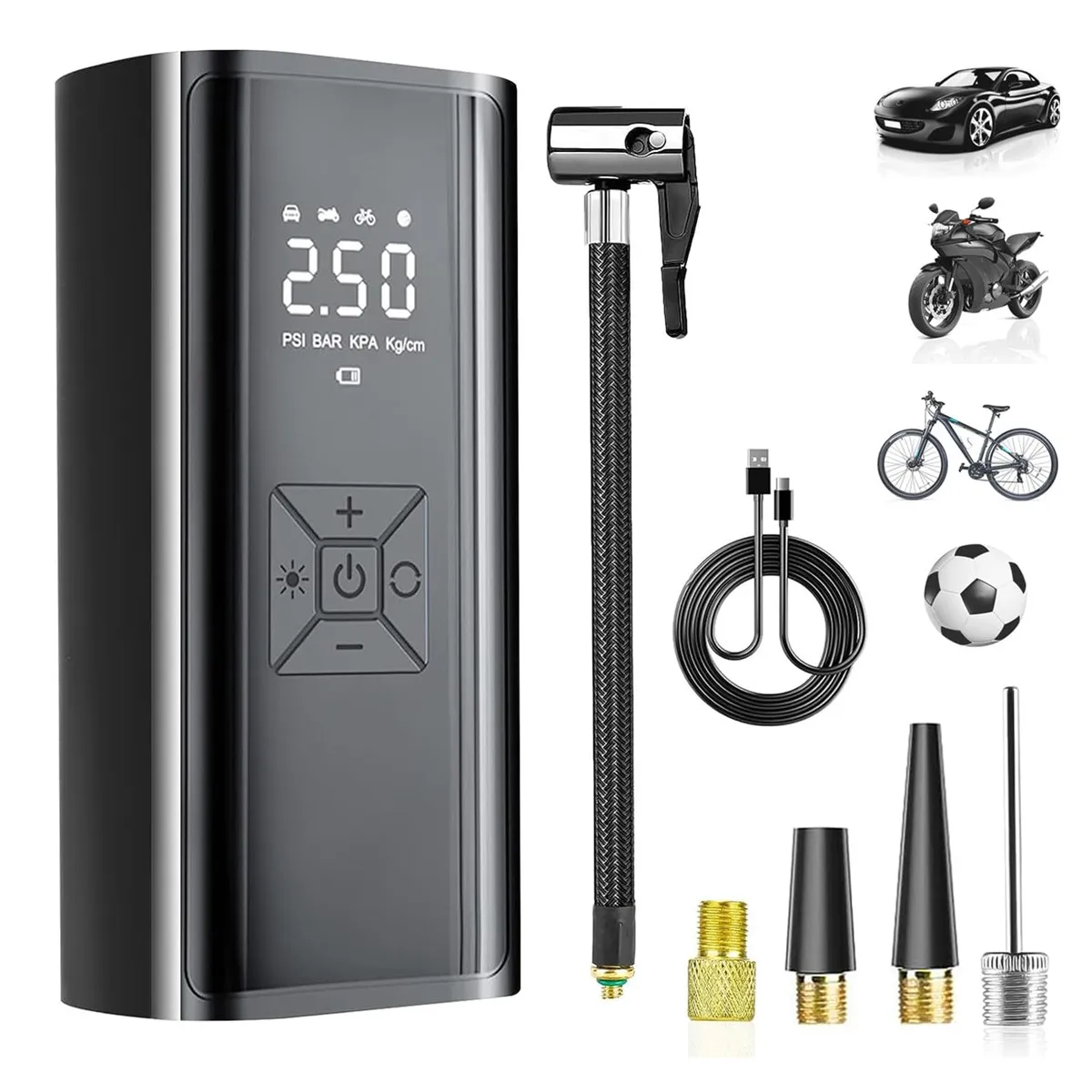 Portable Compressor 150PSI 6000mAh Battery Digital LCD Display Tyre Inflator for Cars, Motorcycles, Bicycles, Balls