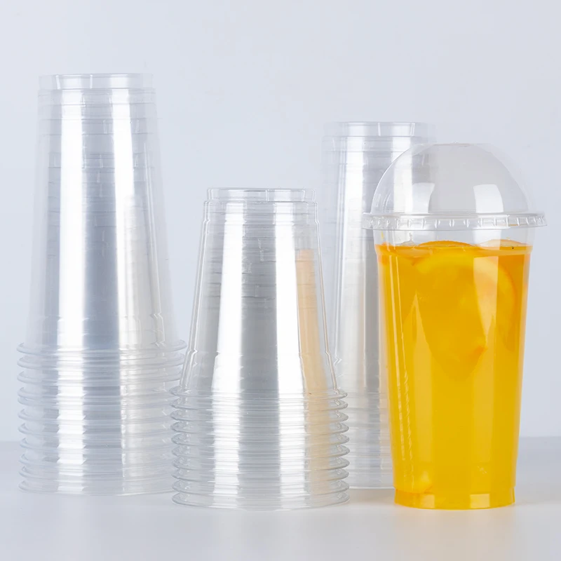 Lokyo Wholesale transparent disposable pet 16oz milktea bubble tea iced coffee plastic cups with lid