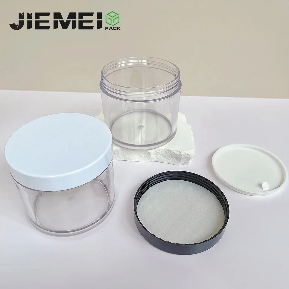 JIE MEI Stock 15g 30g 50g 80g 100g 120g 150g 200g 250g 300g Thick Wall PET Empty Face Cream Jar Custom Logo Body Scrub Container