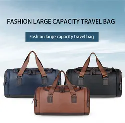 Leather Travel Pouch Waterproof Outdoor Overnight Weekender Bag Men PU Leather Duffle Bag Travel Bag