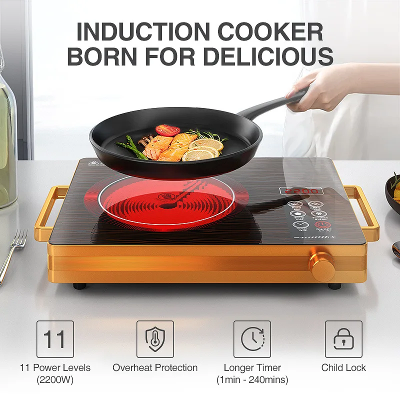 Newly Temp Control Kitchen Induction Cooker Electric Ceramic Glass Induction Cooktop Single Burner with Free Spare Parts