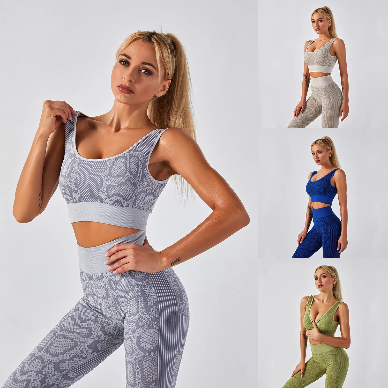 New Design High Waist Moisture Wicking Snake Pattern Tight Running Sets Workout GYM Women Pattern Print Two Piece Yoga Wear