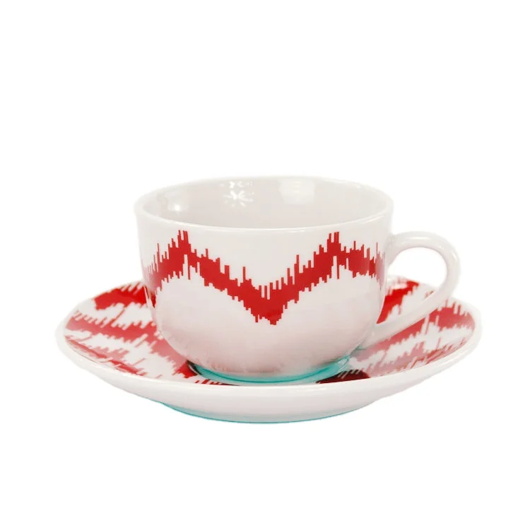 Wholesale Factory New Bone China Dinner Set 6 Pcs Mug Plate Red White Color Italian Stylish round Shape Customizable Home Use