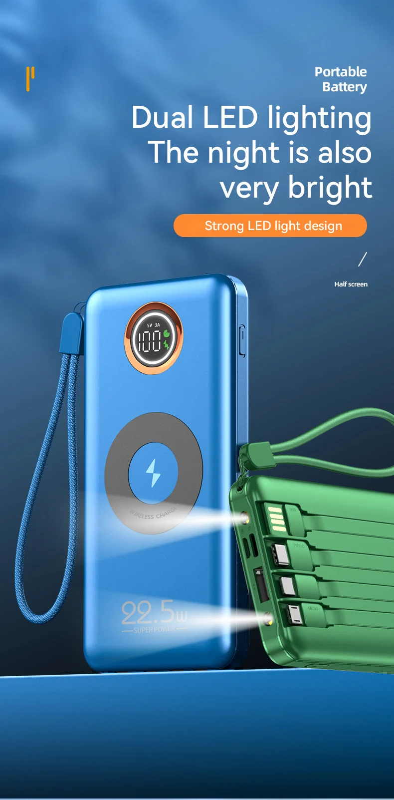 Multifunction 7-in-1 Power Bank 20000mAh External Battery Wireless Charge 18W 20W 22.5W PD Fast Charging Power Bank